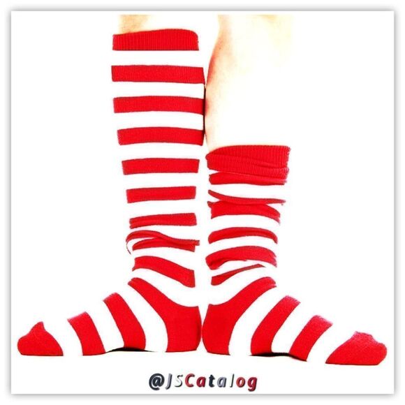 Candy Cane Striped Cotton Thigh-Highs Socks OSFM - Picture 6 of 13